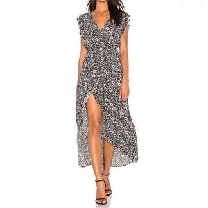 Splendid Women's Stella Wrap Dress Size M Black White Floral Hi-Lo Hem Flowy